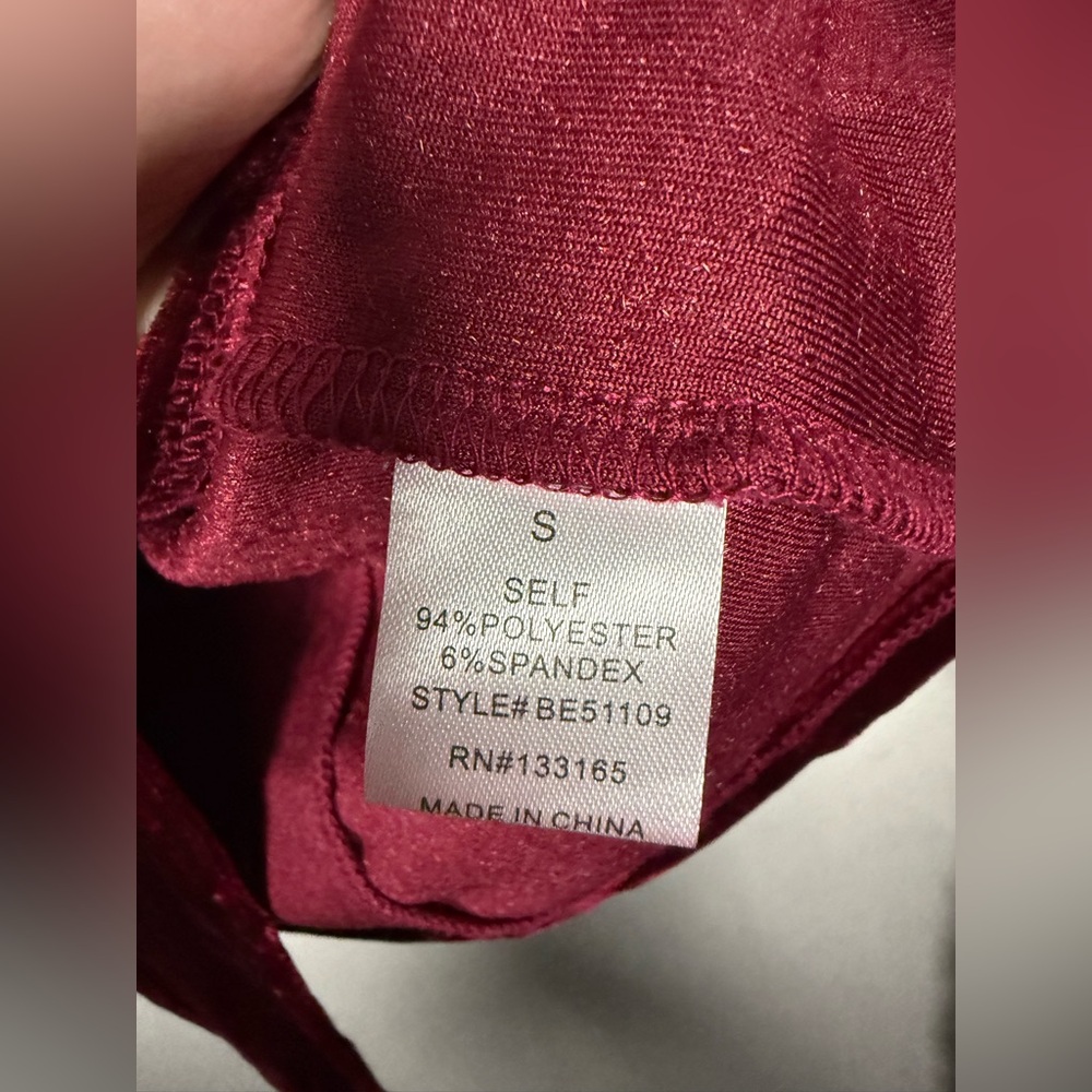 Naked Wardrobe Maroon Burgundy Velvet Long Sleeve Mini Dress Small - Picture 7 of 8